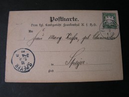 == Bayern Karte Mit Zudruck Frankenthal Landgericht 1890 - Covers & Documents