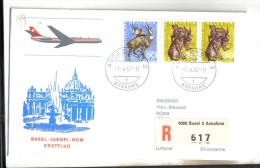 VOL199 - SVIZZERA 1967, Swissair Primo Volo Basilea Roma. Raccomandata - First Flight Covers