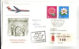 VOL202 - SVIZZERA 1965, Swissair Primo Volo Zurigo Casablanca Marocco. Raccomandata - Premiers Vols