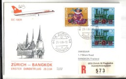 VOL203 - SVIZZERA 1984, Swissair Primo Volo Zurigo Bangkok  Raccomandata - Primi Voli