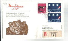 VOL204 - SVIZZERA 1968, Swissair Primo Volo Ginevra Johannesburg  Raccomandata - First Flight Covers