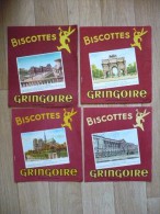 4 BUVARDS Biscottes GRINGOIRE Fond ROUGE. MONUMENTS De PARIS. Années 50. TBE. LUXEMBOURG, NOTRE DAME LOUVRE CARROUSSEL - Zwieback