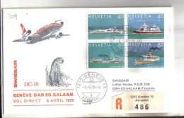 VOL209 - SVIZZERA 1978, Swissair Primo Volo Ginevra Dar Ed Salaam Tanzania . Raccomandata - Primeros Vuelos