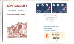 VOL220 - SVIZZERA 1968, Swissair Primo Volo Ginevra Malaga . Raccomandata . - Primi Voli