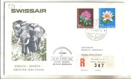 VOL221 - SVIZZERA 1965, Swissair Primo Volo Ginevra Abidjan Costa D'Avorio. Raccomandata . - Eerste Vluchten