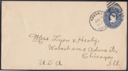 1899-EP-12. CUBA US OCCUPATION. 1899. COLON. 5c. Ed.58. K.75. TIPO DE CORTE 75. POSTAL STATIONERY HAVANA A CHICAGO. - Cartas & Documentos