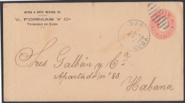 1899-EP-53. CUBA US OCCUPATION. 1899. COLON. 2c. Ed.55A. K.50. CORTE 50. PAPEL BLANCO. IMPRESION PRIVADA FORNIAS, TRINID - Storia Postale