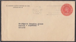 1939-EP-40. CUBA REPUBLICA. 1949. M. CORONA. 2c. Ed.94. SOBRE ENVIADO AL CENTRAL ALGODONAL, ORIENTE. MARCA CENTRAL. - Briefe U. Dokumente