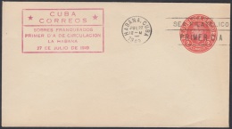 1949-EP-21. CUBA REPUBLICA. 1949. M. CORONA. 2c. Ed.94. SOBRE DE PRIMER DIA. MARCA EN ROJO. - Cartas & Documentos