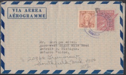 1957-EP-2. CUBA REPUBLICA. 1957. AEREOGRAMA. Ed.1. FONDO AZULOSO. AEROGRAMME. SOBRE AEREOGRAMA A MICHIGAN, US. - Covers & Documents