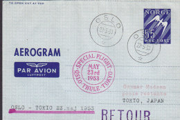 Norway Airmail Aerogramme SAS OSLO-THULE-TOKIO Special Flight Cover 1953 RETOUR !! (2 Scans) - Entiers Postaux