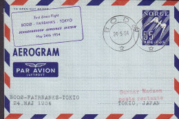 Norway Airmail Aerogramme SAS BODØ-FAIRBANKS-TOKIO 1. Flight Cover 1954 !! (2 Scans) - Postwaardestukken