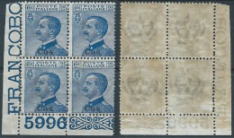 1912 EGEO COO EFFIGIE 25 CENT NUMERO TAVOLA QUARTINA MNH ** - W082 - Egée (Coo)