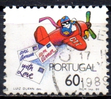 PORTUGAL 1989 Greetings Stamps - 60e. - Airplane Distributing Envelopes Inscribed "with Love"  FU - Oblitérés