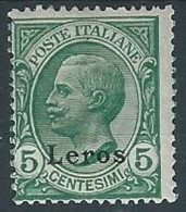 1912 EGEO LERO EFFIGIE 5 CENT MH * - W084-2 - Egée (Lero)