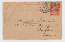 ENTIER POSTAL CARTE LETTRE TYPE SEMEUSE 10 C ROUGE 12 DÉCEMBRE 1914 COGNAC POUR DOULLENS SOMME - 2 Scans - - Letter Cards