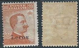 1921-22 EGEO LERO EFFIGIE 20 CENT MH * - W086 - Aegean (Lero)