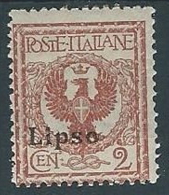 1912 EGEO LIPSO AQUILA 2 CENT MH * - W086 - Aegean (Lipso)