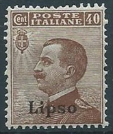 1912 EGEO LIPSO EFFIGIE 40 CENT MNH ** - W088-2 - Egeo (Lipso)