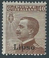 1912 EGEO LIPSO EFFIGIE 40 CENT MH * - W088 - Egeo (Lipso)
