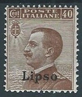 1912 EGEO LIPSO EFFIGIE 40 CENT MH * - W088-2 - Egeo (Lipso)