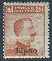 1917 EGEO LIPSO EFFIGIE 20 CENT MH * - W090-3 - Egée (Lipso)