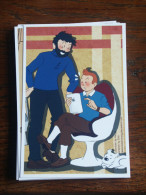 TINTIN Reproduction  CARTE POSTALE TINTIN ASSIS DEVANT HADDOCK  HERGE - Tintin