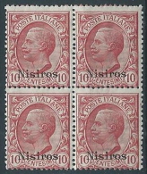 1912 EGEO NISIRO EFFIGIE 10 CENT QUARTINA MNH ** - W092 - Ägäis (Nisiro)