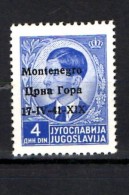 MONTENEGRO 1941 FRANCOBOLLO DI JUGOSLAVIA SOPRASTAMPATO MONTENEGRO 4D NUOVO MNH** - Montenegro