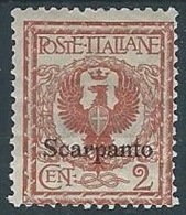 1912 EGEO SCARPANTO AQUILA 2 CENT MH * - W111 - Aegean (Scarpanto)