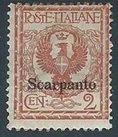 1912 EGEO SCARPANTO AQUILA 2 CENT MH * - W111-3 - Aegean (Scarpanto)