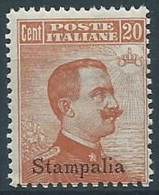 1921-22 EGEO STAMPALIA EFFIGIE 20 CENT MNH ** - W119-3 - Egée (Stampalia)