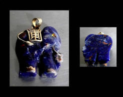 Pendentif éléphant Ganesh Oriental En Lapis-lazuli / Vintage Lapis Lazuli And Gold Ganesh Lucky Elephant Pendent - Hangers