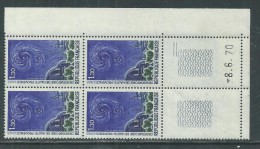 France N° 1647 XX  Observatoire De Haute-Provence En Bloc De 4 Coin Daté Du 8 . 6 . 70 ; 2 Traits ; Sans Charnière, TB - 1970-1979