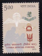 India MNH 2013,  3 Para Special Forces, Lion Insignia , Parachute, Special  Drugs Operations, Hostage Rescue, Etc - Neufs