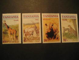 TANZANIA Yvert 285/8 ** Unhinged Cat. 2010: 9 Eur Giraffe Giraffes Rhinoceros Guepard Cheetah Oryx Fauna - Giraffes