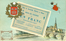 08 -Villes De Charleville, Mézières Et Mohon BON DE CAISSE DE UN FRANC     (carte Trouée)   Remboursable Après La Guerre - Monete (rappresentazioni)