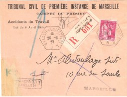 3251 MARSEILLE St FERREOL B Lettre Recommandée 1937 Retour Envoyeur Parti Sans Adresse Paix Yv 289 Lautier R A U D4 Hexa - Lettres & Documents