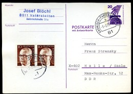 P96 F Frage-Postkarte Gebraucht Garmisch-Halle 1975  Kat. 12,00 € - Cartes Postales - Oblitérées