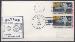 USA 1974 NASA Project Skylab Black Postmark, First Man On The Moon Stamp - Brieven En Documenten