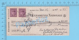 Quebec, Cheque, 1949 ( $351.80, Les AGence Ricard Enrg, B.C.N.  Stamp  Strip  2 X #252 ) P. Quebec 2 SCANS - Chèques & Chèques De Voyage