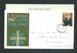 GREAT BRITAIN 18 OCT 1967 FDC CHRISTMAS  WITH EXPLANATION - Unclassified