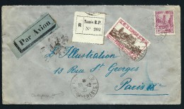 FRANCE- TUNISIE - Enveloppe En Recommandée Obl " Chargements Tunis"  Pour Paris Via Marseille Par Avion En1935 LOT P4175 - Cartas & Documentos