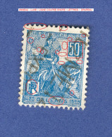 * 1929 N° 257 TYPE I DENT 14 X 13 1/2  JEANNE D ARC  50 C BLEU FONCER OBLITÉRÉ DOS CHARNIÈRE - Gebruikt