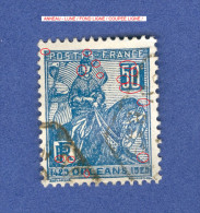 1929 N° 257 TYPE 1 DENT 14 X 13 1/2  JEANNE D ARC  50 C BLEU OBLITÉRÉ DOS CHARNIÈRE - Usados