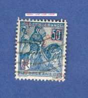 1929 N° 257 TYPE 1 DENT 14 X 13 1/2  JEANNE D ARC 50 C BLEU FONCER OBLITÉRÉ  DOS CHARNIÈRE - Gebraucht