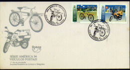 Brasil 1997 YT2165-66 FDC Upaep Vehículos Postales. Bicicleta. Motocicleta.  Postal Vehicles. Bike. Motorcycle. - FDC