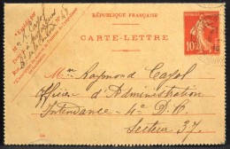 C.L. Avec Correspondance ENTIER POSTAL Type SEMEUSE 1906 Cachet Marseille B-d-R 1916 - Cartes-lettres