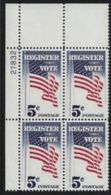 Plate Block -1964 USA Register And Vote Stamp Sc#1249 Flag Star - Números De Placas