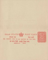 India, Princely State DHAR, Reply Postal Card, Mint Inde Indien Extremely RARE!!!!!!! - Dhar